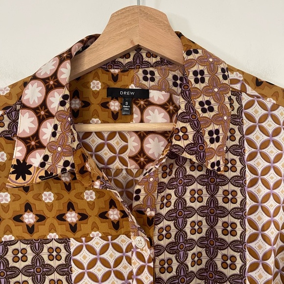 Anthro Drew Silky Pattern Top - S - Picture 2 of 5